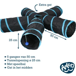 Adori Katten Tunnel 5 Gangen - Kattenspeelgoed - Ø25x50 cm Zwart