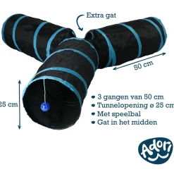 Adori Katten Tunnel 3 Gangen - Kattenspeelgoed - Ø25x50 cm Zwart