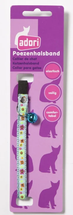 Adori Kattenhalsband Bloemetjes - Kattenhalsband - 30x1 cm Lichtblauw