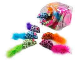 Adori Speeltje Muis Met Veren - Kattenspeelgoed - Assorti per stuk Plastic Display