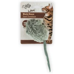 All For Paws Lam Wooly Mouse Lamswol Met Piep - Kattenspeelgoed - 7x7x3 cm Assorti