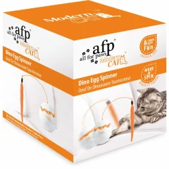 All For Paws Modern Cat-Dino Egg Spinner - Kattenspeelgoed - 11x8.5x9 cm Wit