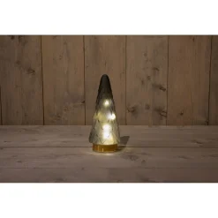 Anna's Collection Glazen Boom Met Gouden Voet - Kerstverlichting - Ø10.5x24.5 cm Grijs Warm Wit 10 led