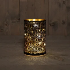 Anna's Collection Glazen Cylinder Kosmos - Kerstverlichting - Ø10x15 cm Zwart 8 Led Warm Wit