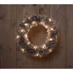 Anna's Collection Rotan Krans Zwart/Sneeuw - Kerstverlichting - Ø40 cm Warm Wit 30 led