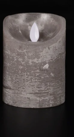 Anna's Collection Wax Kaars Rustieke Vlam - Decoratie - 7.5x10 cm Grijs 3xaaa & Timer