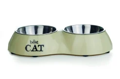 Beeztees Dubbele Voerbak Cat 2x160ml - Kattenvoerbak - 26.5x15 cm Beige