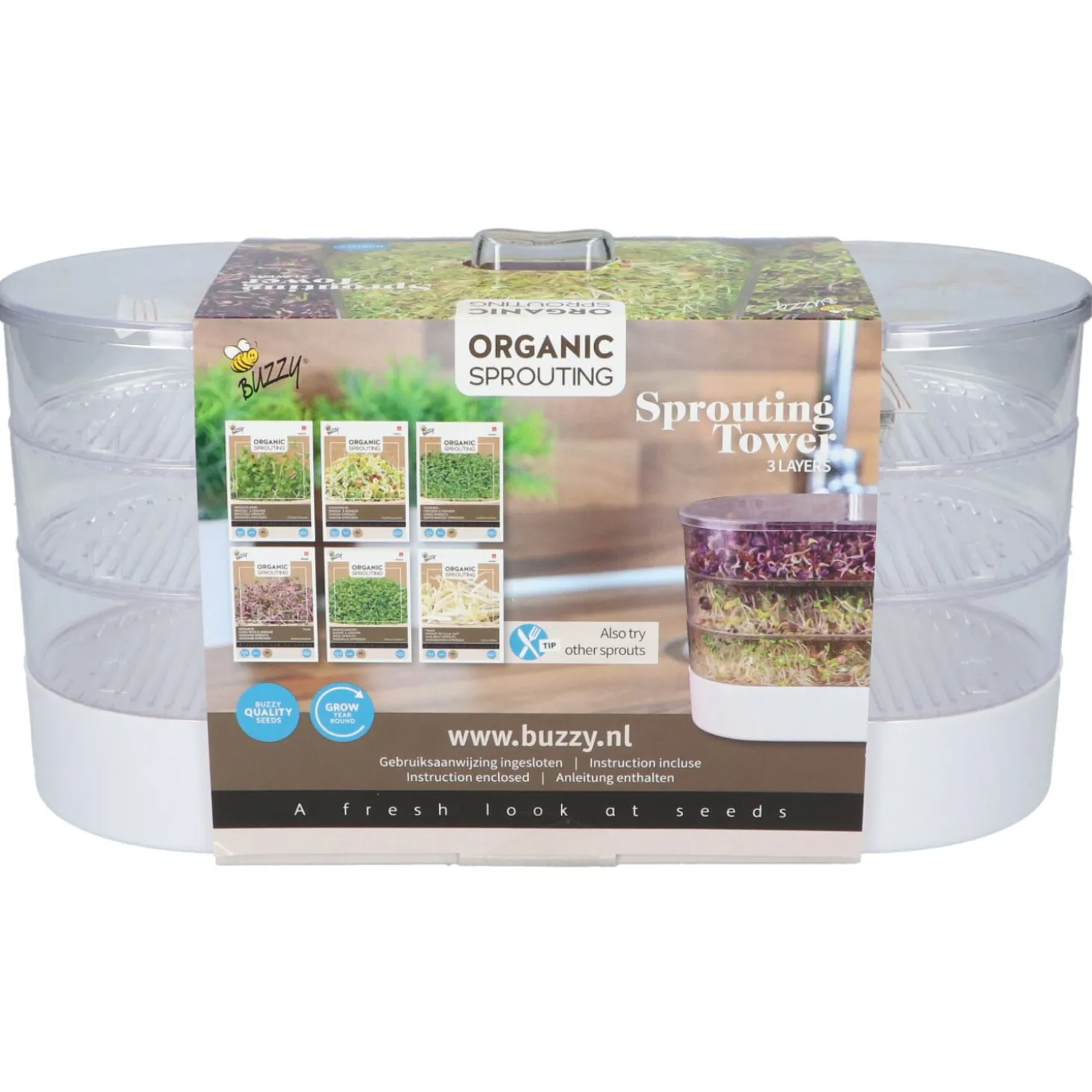 Buzzy Organic Sprouting Tower 3 Laags Bio - Groentezaden - 3 stuks
