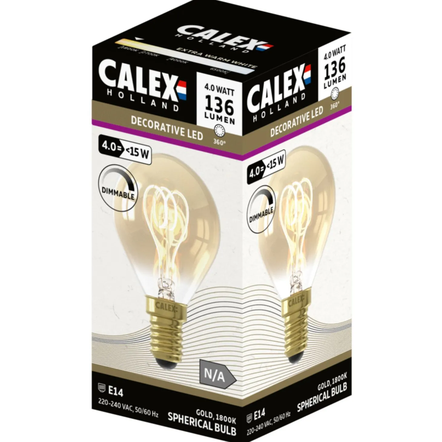 Calex Led Ball Gold Flex Filament E14 4w 136lm - Lichtbron -