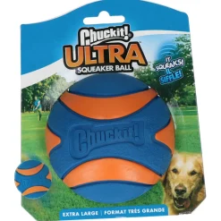 Chuckit Ultra Squeaker Ball - Hondenspeelgoed - Ø9 cm Blauw Oranje