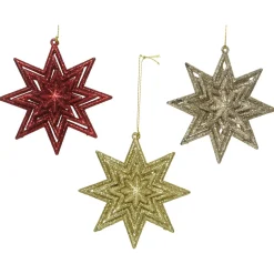 Decoris Glitterhanger Ster - Kerstversiering - 3x11x11 cm Assorti