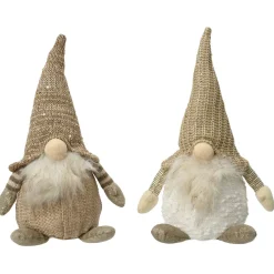 Decoris Gnoom Staand - Kerstversiering - 30 cm Beige Assorti L
