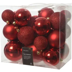 Decoris Kerstballen - Kerstboomversiering - Rood 26 stuks 3 Assortiment