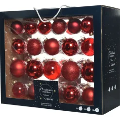 Decoris Kerstballen Glas Mix - Kerstboomversiering - Ø5-7 cm Rood 42 stuks