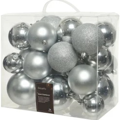 Decoris Kerstballen Mix - Kerstboomversiering - Zilver 26 stuks 3 Assortiment