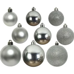 Decoris Kerstballen Mix - Kerstboomversiering - Zilver 26 stuks 3 Assortiment