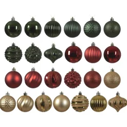 Decoris Kerstballen Mix - Kerstboomversiering - Goud Groen Rood 30 stuks 4 Assortiment