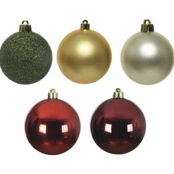 Decoris Kerstballen Mix - Kerstboomversiering - Ø6 cm Goud Groen Rood 30 stuks 5 Assortiment