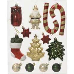 Decoris Kerstballen Mix Box - Kerstboomversiering - Goud Groen Rood 13 stuks 7 Assortiment