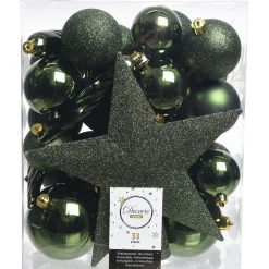 Decoris Kerstboomdecoratie - Kerstboomversiering - Ø8 cm Groen 33 33-Delig