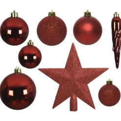 Decoris Kerstboomdecoratie - Kerstboomversiering - Ø8 cm Rood 33 33-Delig