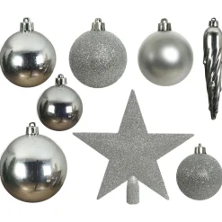Decoris Kerstboomdecoratie - Kerstboomversiering - Ø8 cm Zilver 33 33-Delig