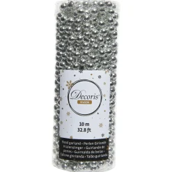 Decoris Kralenketting - Kerstboomversiering - Ø0.8x1000 cm Zilver