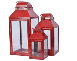 Decoris Lantaarn - Kerstversiering - 16x16x35 cm Rood