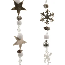 Decoris Slinger Dennenappel - Kerstboomversiering - 5x5x105 cm Wit