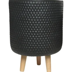 Decoris Zoe Bloempot Egg Op Poten - Buitenpot - ø31x42 cm Zwart Honingraat