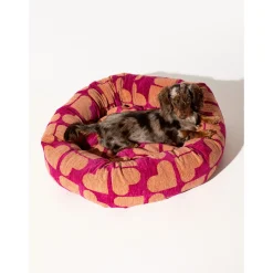 Dogguo Retro Wave Round Bed - Hondenmatras - 75x75x25 cm Magenta Abrikoos M