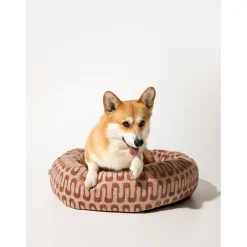 Dogguo Retro Wave Round Bed - Hondenmatras - 75x75x25 cm Beige Bruin M