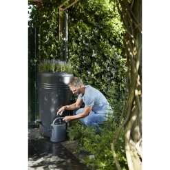 Elho Green Basics Regenton Living Black Met Plantenbak - Regenwatertonnen - Ø61x110 cm 200 l Zwart