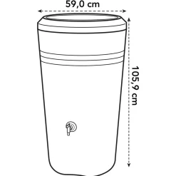 Elho Green Basics Regenton Living Black Met Plantenbak - Regenwatertonnen - Ø61x110 cm 200 l Zwart