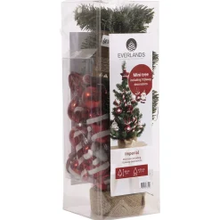 Everlands Imperial Mini Boom - Kerstboom - Ø41x75 cm Groen Rood Met 20 Decoratiefiguren