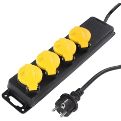 Exin Stekkerdoos 4-Voudig Swd - Elektra - 3 m Zwart Spatwaterdicht