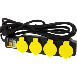 Exin Stekkerdoos 4-Voudig Swd - Elektra - 3 m Zwart Spatwaterdicht