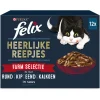Felix Maaltijdzakjes Heerlijke Reepjes Farm Selectie Box - Kattenvoer - Rund Kip Eend 12x85 g