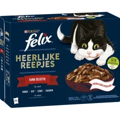 Felix Maaltijdzakjes Heerlijke Reepjes Farm Selectie Box - Kattenvoer - Rund Kip Eend 12x85 g