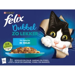 Felix Multipack Dubbel Zo Lekker Vis In Gelei - Kattenvoer - Koolvis Haring Zalm 12x85 g