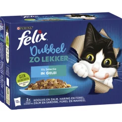 Felix Multipack Dubbel Zo Lekker Vis In Gelei - Kattenvoer - Koolvis Haring Zalm 12x85 g