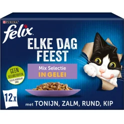 Felix Multipack Elke Dag Feest Mix Selectie In Gelei - Kattenvoer - Rund Kip Tonijn 12x85 g