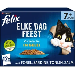 Felix Multipack Elke Dag Feest Vis Selectie In Gelei 7+ Senior - Kattenvoer - Forel Sardines Tonijn 12x85 g