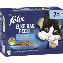 Felix Multipack Elke Dag Feest Vis Selectie In Gelei 7+ Senior - Kattenvoer - Forel Sardines Tonijn 12x85 g