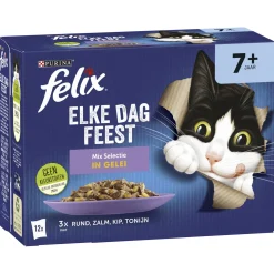 Felix Multipack Elke Dag Feest Mix Selectie In Gelei 7+ Senior - Kattenvoer - Rund Kip Tonijn 12x85 g