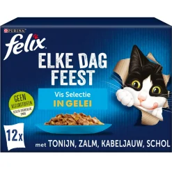 Felix Multipack Elke Dag Feest Vis In Gelei - Kattenvoer - Tonijn Zalm Schol 12x85 g