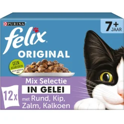 Felix Multipack Original Mix Selectie In Gelei 7+ Senior - Kattenvoer - Rund Kip Kalkoen 12x85 g