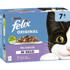 Felix Multipack Original Mix Selectie In Gelei 7+ Senior - Kattenvoer - Rund Kip Kalkoen 12x85 g