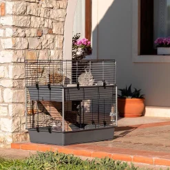 Ferplast Konijnenkooi Rabbit 100 Dubbel - Dierenverblijf - 95x57x93.5 cm Grijs