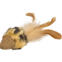 Flamingo Catnip Muis Met Veer - Kattenspeelgoed - 17.5x4x3.5 cm Beige Bruin